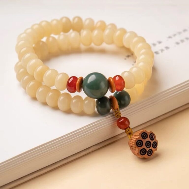 Creamy Yellow Jade Bodhi Root String Men's and Women's Bracelets Buddha Beads Manju Bodhi Abacus Beads Double Circle Manju Lotus Roots-10