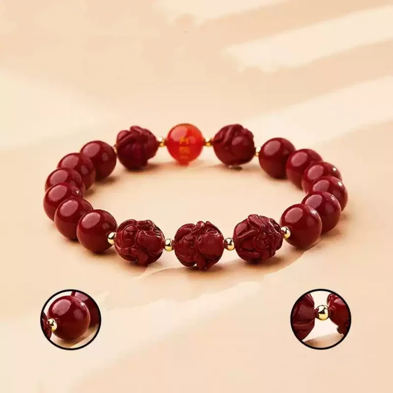 Natural Cinnabar Triple Hexagonal Transfer Beads Bracelet Chinese Zodiac Rabbit Dragon Rooster Horse Lunar New Year Red Bracelet for Men and Women-14