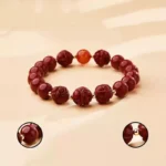 Natural Cinnabar Triple Hexagonal Transfer Beads Bracelet Chinese Zodiac Rabbit Dragon Rooster Horse Lunar New Year Red Bracelet for Men and Women-15