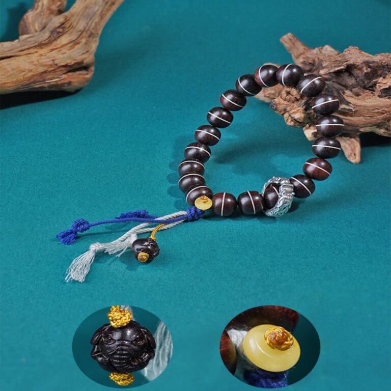 Silver Rosewood Strings Nine Palace Gossip Silver Carving Pieces Disc Literature Play Wooden Bracelet Beads-11