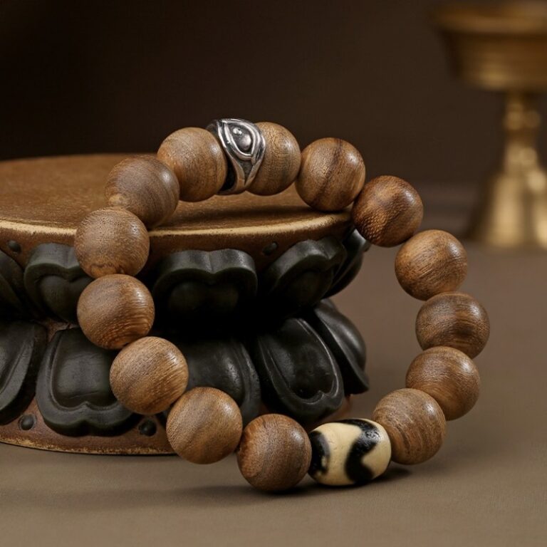 Incense Wood Strings Buddha Beads Tiger Teeth Brave Six Words of Truth Incense Grey Rosary Obsidian Men's Bracelet-11