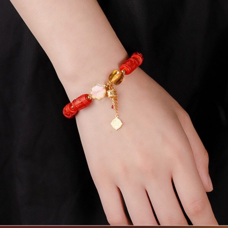 Imperial Cinnabar Bracelet Women's Six Characters of the Lunar New Year Beeswax Transfer Beads Red Women's Bracelet-8