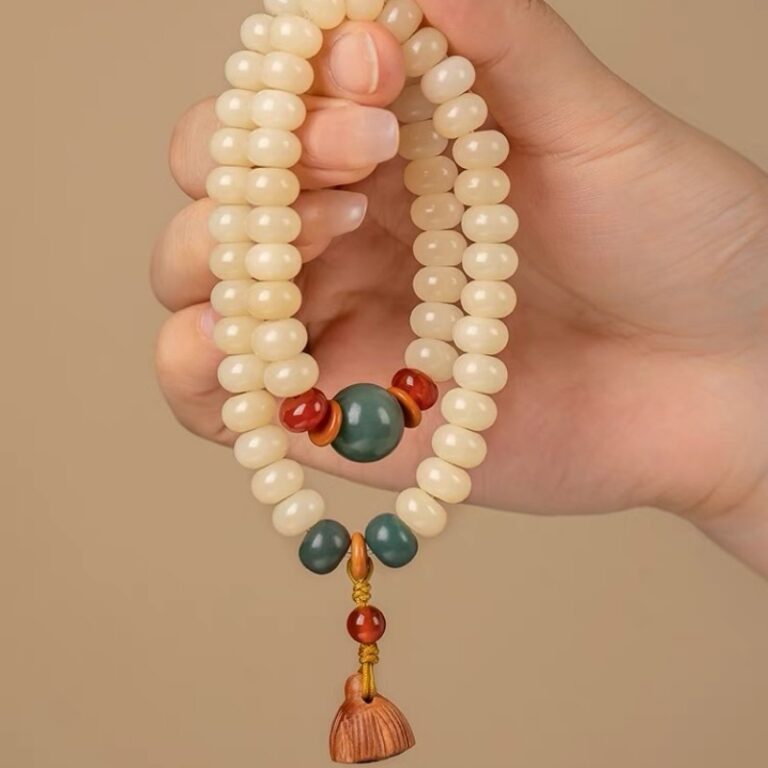 Creamy Yellow Jade Bodhi Root String Men's and Women's Bracelets Buddha Beads Manju Bodhi Abacus Beads Double Circle Manju Lotus Roots-11