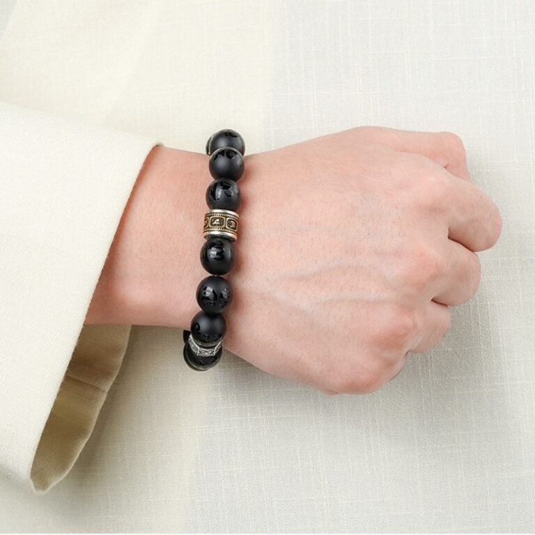 Obsidian Strings Buddha Beads Silver Obsidian Men's Niche Transfer Beads Civic Play Disc Playing Beads Bracelet-11