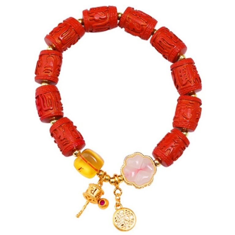 Imperial Cinnabar Bracelet Women's Six Characters of the Lunar New Year Beeswax Transfer Beads Red Women's Bracelet-9