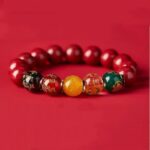 Cinnabar String Bracelet Official Flagship Shop Natural Female Genuine Original Ore Agate Transit Beads Men's Models Five Road God of Wealth-1