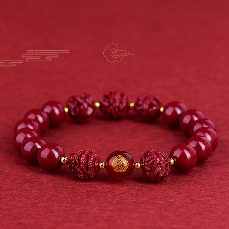 Natural Cinnabar Triple Hexagonal Transfer Beads Bracelet Chinese Zodiac Rabbit Dragon Rooster Horse Lunar New Year Red Bracelet for Men and Women-16