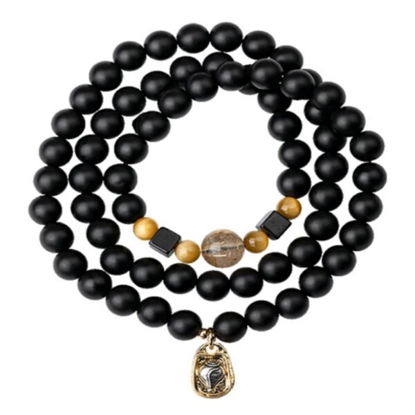 Three-eyed Dzi Bead Strings Black Onyx Buddha Beads Bracelet Playing Disc Playing Handheld Rosary Male Models