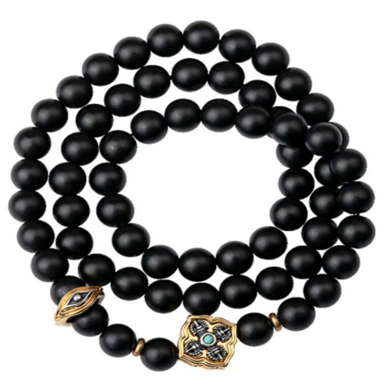 Three-eyed Dzi Bead Strings Black Onyx Buddha Beads Bracelet Playing Disc Playing Handheld Rosary Male Models-14