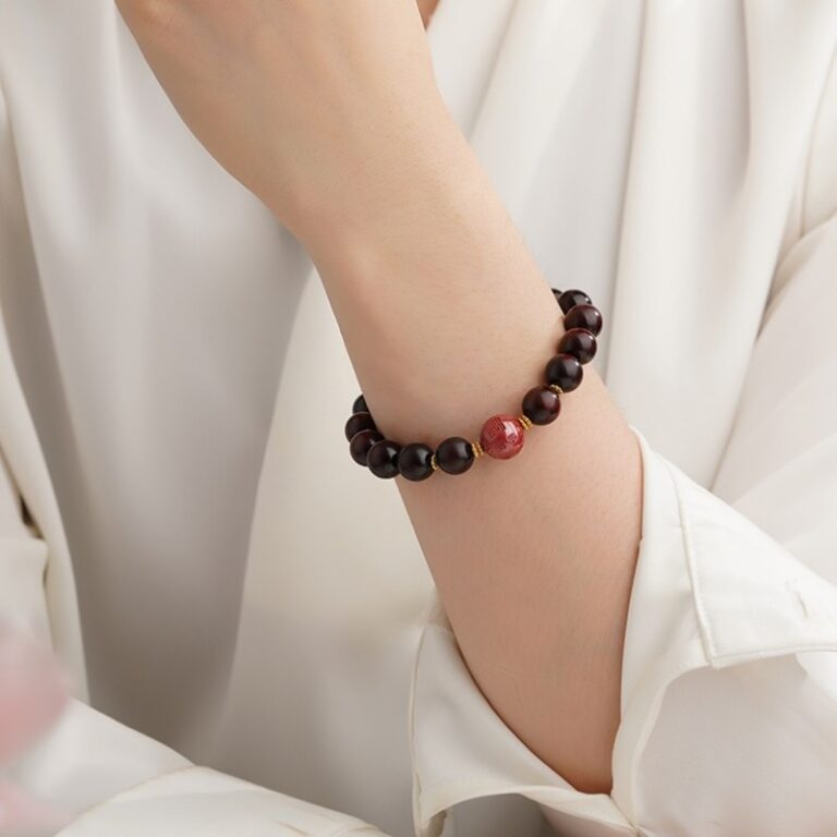 Rosewood Obsidian Eight-Pronged Beads Strings Nanhong Cinnabar Transit Beads Bracelet Wooden Plaything-14