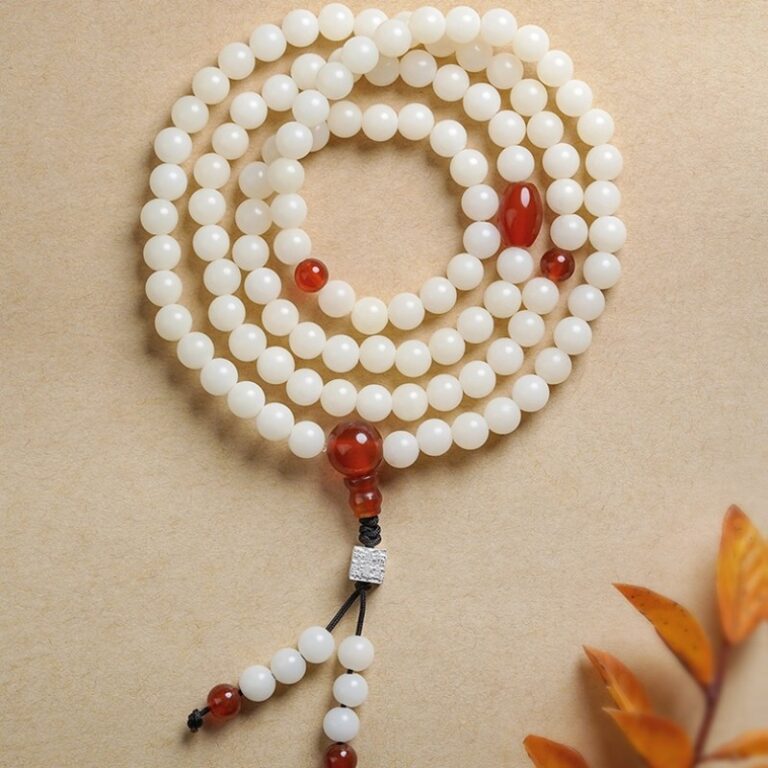 White Jade Bodhi Root Strings Women's Buddha Beads Bodhi Zi Rosary Beads Play Bracelet Red Agate Disc Play Round Beads-12