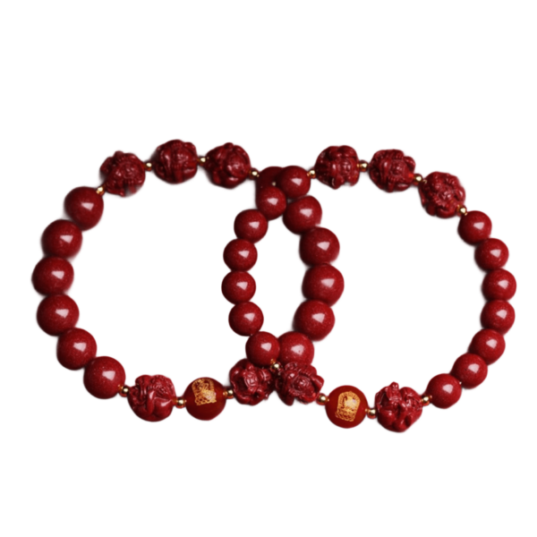 Natural Cinnabar Triple Hexagonal Transfer Beads Bracelet Chinese Zodiac Rabbit Dragon Rooster Horse Lunar New Year Red Bracelet for Men and Women