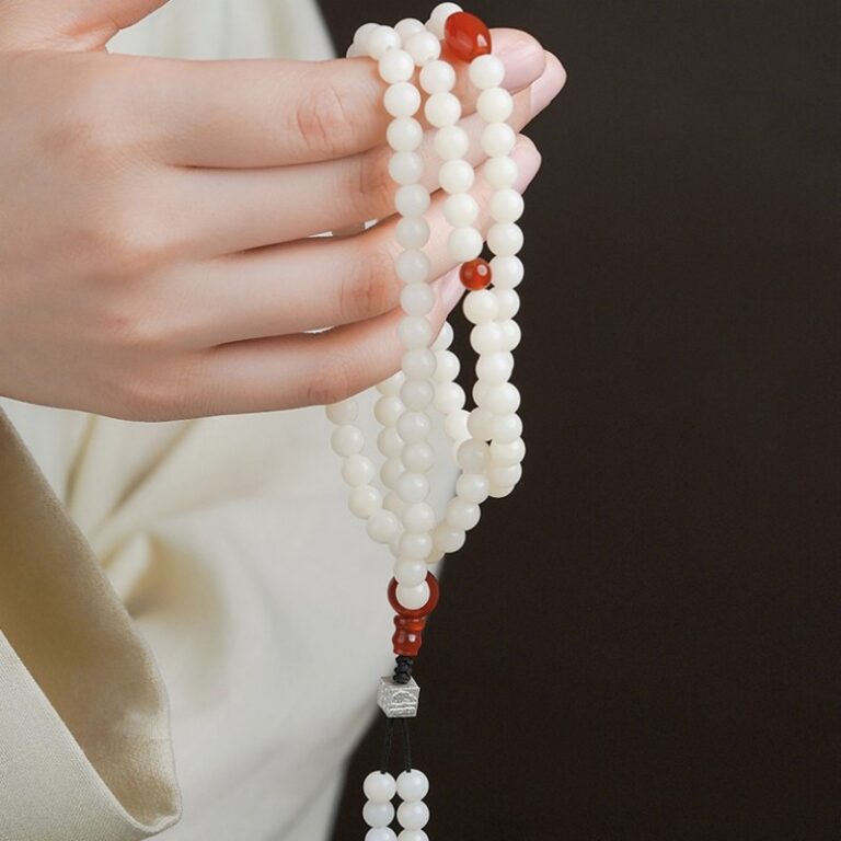 White Jade Bodhi Root Strings Women's Buddha Beads Bodhi Zi Rosary Beads Play Bracelet Red Agate Disc Play Round Beads-13