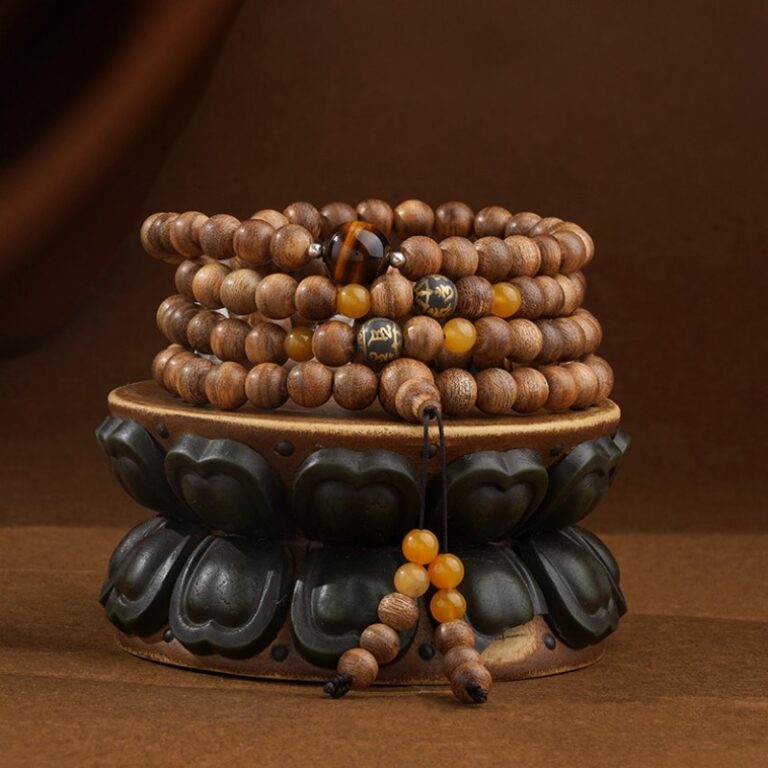 Incense Wood Strings 108 Wooden Buddha Beads Tiger Teeth Dzi Bead Bracelet Disc Play Literature Play Men and Women Rosary-14