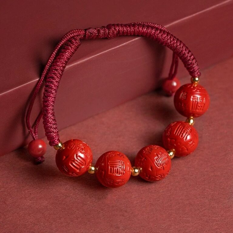 Cinnabar string six words of truth bracelet women's Lunar New Year dragon transit beads zodiac couple red rope-14