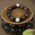 Incense Wood Strings Buddha Beads Tiger Teeth Brave Six Words of Truth Incense Grey Rosary Obsidian Men's Bracelet-17