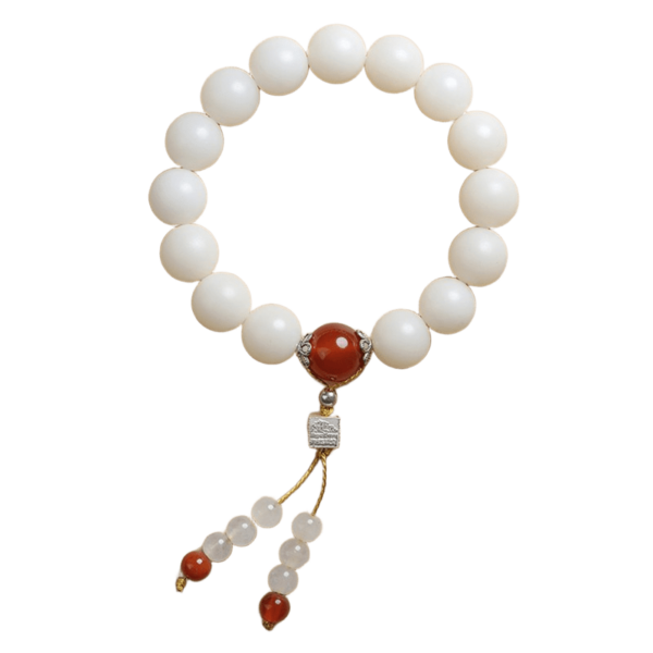 White Jade Bodhi Root Strings Women's Buddha Beads Bodhi Zi Rosary Beads Play Bracelet Red Agate Disc Play Round Beads