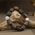 Incense Wood Strings Buddha Beads Tiger Teeth Brave Six Words of Truth Incense Grey Rosary Obsidian Men's Bracelet-18