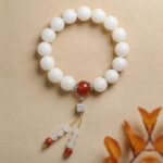 White Jade Bodhi Root Strings Women's Buddha Beads Bodhi Zi Rosary Beads Play Bracelet Red Agate Disc Play Round Beads-14