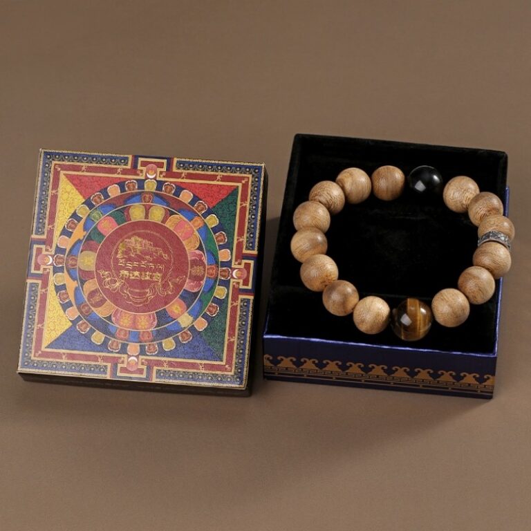 Incense Wood Strings Buddha Beads Tiger Teeth Brave Six Words of Truth Incense Grey Rosary Obsidian Men's Bracelet-20